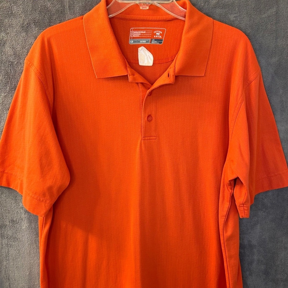 Cutter & Buck Mens Large CB DryTec LUXE Orange Textured Polo Golf Shirt Kelloggs